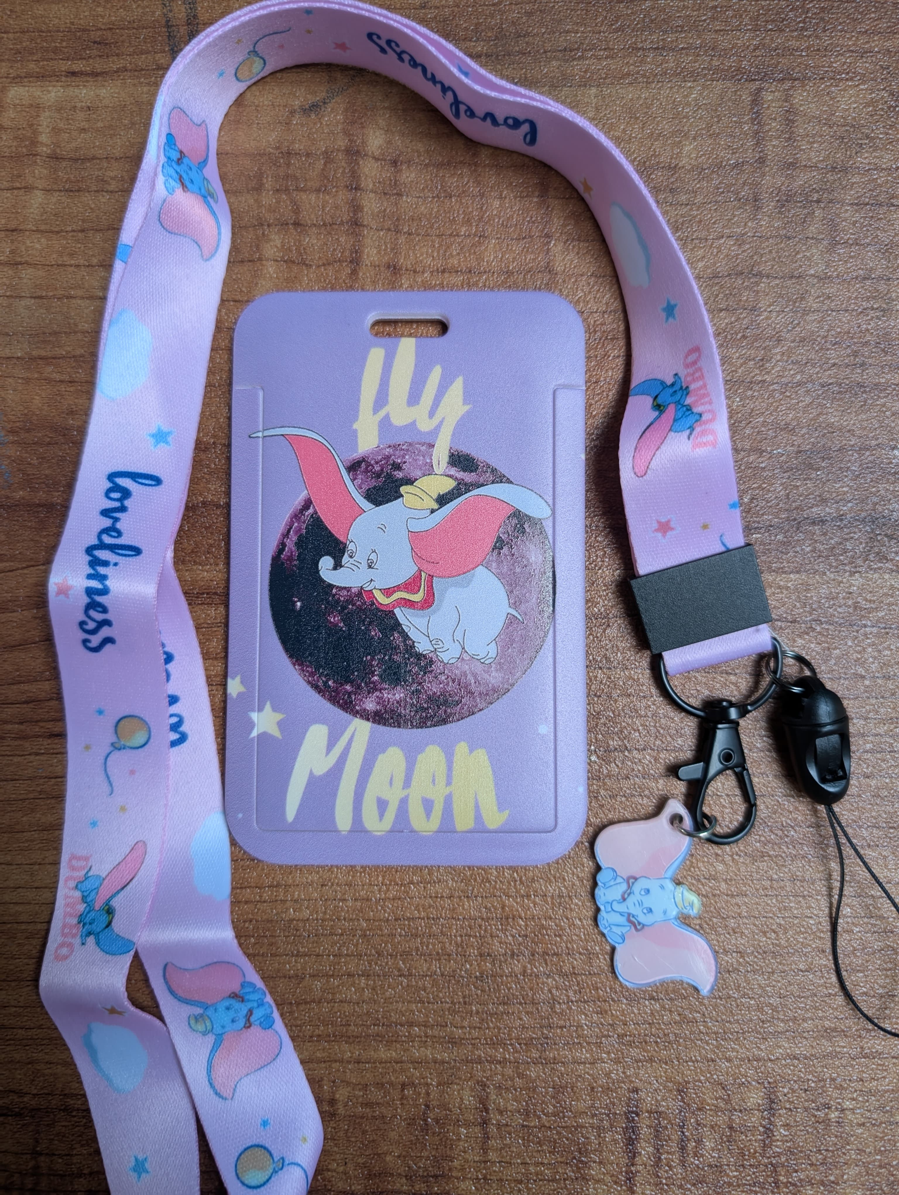 Dumbo Fly to the Moon Purple ID Card Holder with Lanyard and Charm