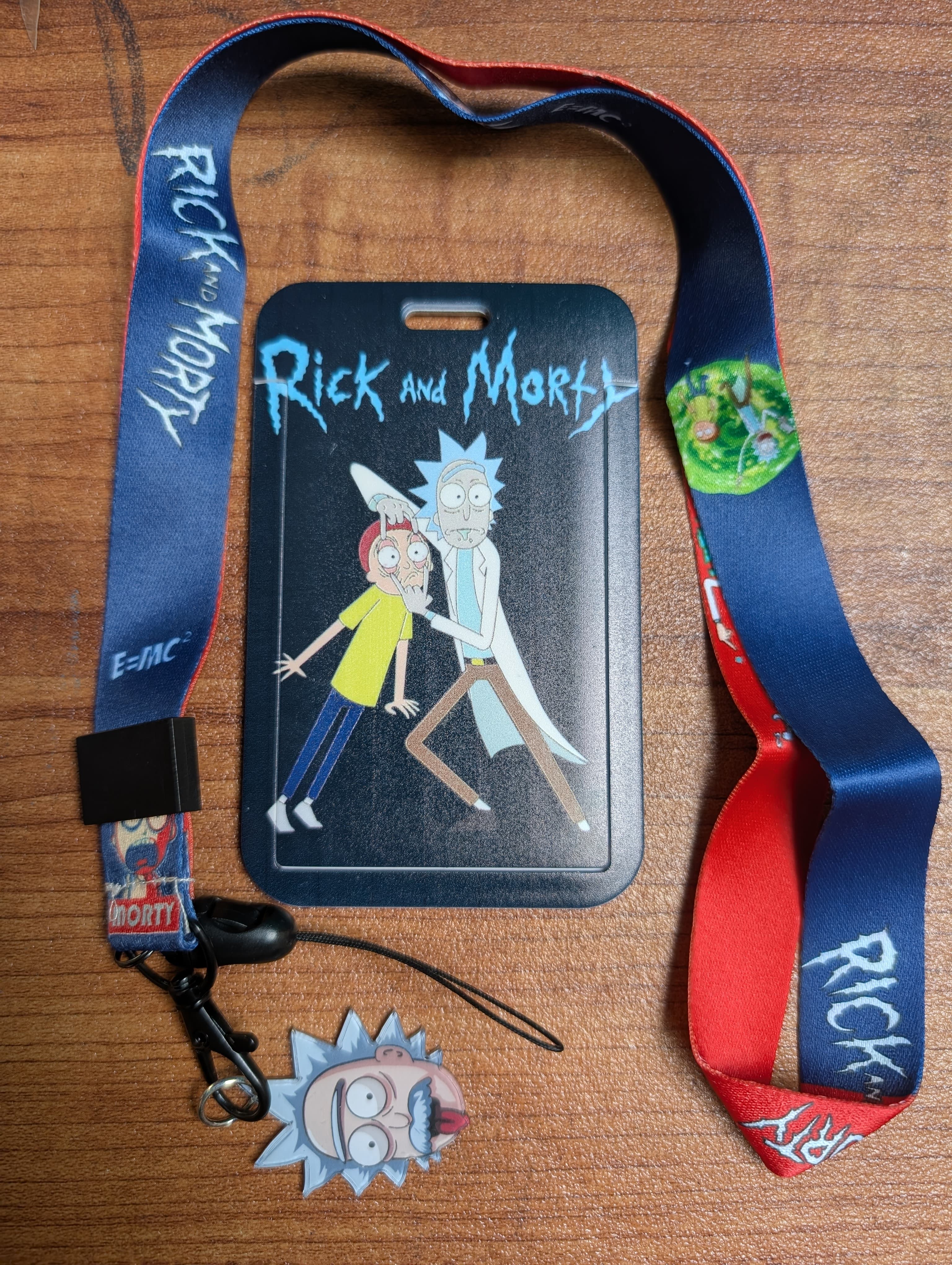 Rick and Morty Black ID Card Holder with Lanyard and Rick Charm